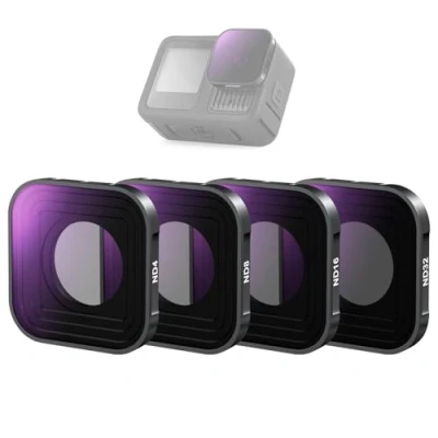 Abbildung von NEEWER 4er Pack ND Filter Set, ND4 ND8 ND16 ND32 HD mehrfach beschichtetes schlankes Kunststoff Graufilter Objektivfilter Kit Actionkamera Zubehör kompatibel mit GoPro Hero 13 12 11 10 9 Black, FL GP9