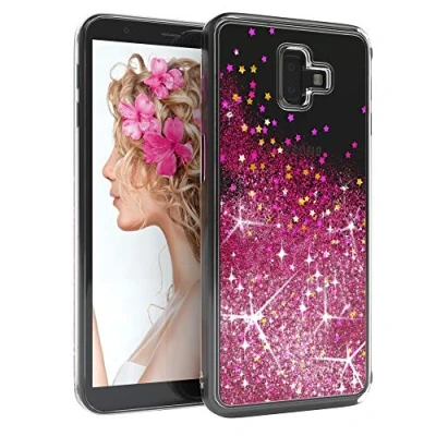 Abbildung von EAZY CASE Hülle kompatibel mit Samsung Galaxy J6 Plus Schutzhülle Flüssig Glitzer, Handyhülle, Schutzhülle, Back Cover Glitter Flüssigkeit, aus TPU/Silikon, Transparent/Durchsichtig, Pink
