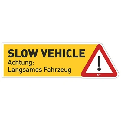 Abbildung von iSecur Aufkleber Slow Vehicle I 10 x 3 cm Achtung langsames Fahrzeug als Hinweis oder Fun für Oldtimer Bulli Auto Roller kfz_359