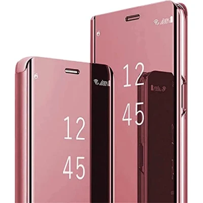 Abbildung von BoerHang Hülle für Samsung Galaxy S24 Handyhülle, Smart Clear View Cover, Standing Case, Durchscheinender 360 Schutz.(Roségold)