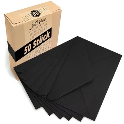 Abbildung von Japun Briefumschläge (50 Stück) aus Papier, Kuvert, Umschlag ohne Fenster DIN B6 175 x 125 mm schwarz