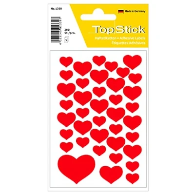 Abbildung von TopStick 1339 Aufkleber Herzen Rot klein mini, 2000 Stück, Herz Sticker, selbstklebend, Etiketten in Herzform für Valentinstag Liebe Hochzeit Geburtstag Scrapbooking Dekoration Geschenk Briefe Basteln