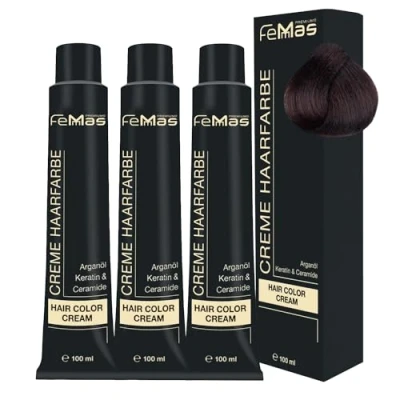 Abbildung von FemMas Haarfarbe 3x Hellbraun Amber Schokolade 5.89 I Professionelle Creme mit Arganöl, Keratin &amp; Ceramiden dauerthafte Haarfärbung oder Tönung für strahlende Farbergebnisse 100 ml