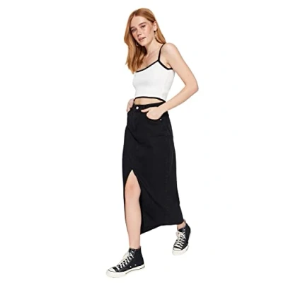 Abbildung von Trendyol Damen Gerade Maxi Eine Linie Rock Western Skirt, Schwarz, 42