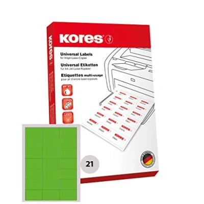 Abbildung von Kores Farbige Universal Etiketten, 70 x 42,3 mm, 100 Blatt, grün