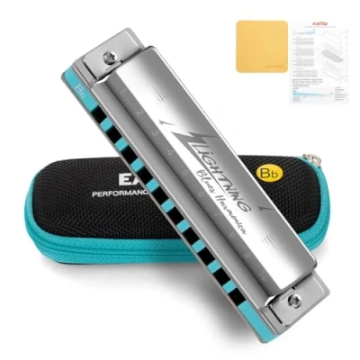 Abbildung von East top Mundharmonika, fortgeschrittene diatonische Mundharmonika Tonart Bb, 10 Löcher, Blues Harp Mundorgan mit silberner Abdeckung, Mundharmonikas für Erwachsene, Profis und