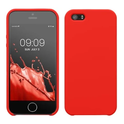 Abbildung von kwmobile Hülle kompatibel mit Apple iPhone SE (1.Gen 2016) / 5 5S Silikon Handy Case Handyhülle weiche Oberfläche kabelloses Laden Rot