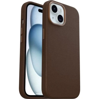 Abbildung von OtterBox Symmetry Series Cactus Leather MagSafe Hülle für iPhone 15, stoßfest, sturzsicher, dünne Schutzhülle, 3x mehr Stürze als nach Militärstandard, Braun