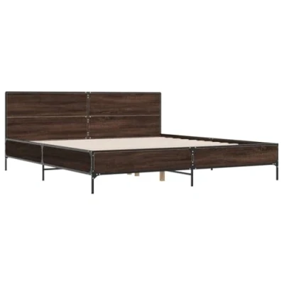 Abbildung von vidaXL Bettgestell, Bett Doppelbett mit Kopfteil, Bettrahmen Lattenrost, Schlafzimmerbett, Braun Eichen Optik 180x200cm Holzwerkstoff Metall
