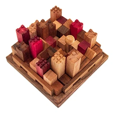 Abbildung von ROMBOL Denkspiele Spiel, Knobelspiel Burgpuzzle variantenreiches Denkspiel mit 13 Spielmöglichkeiten, Holzspiel