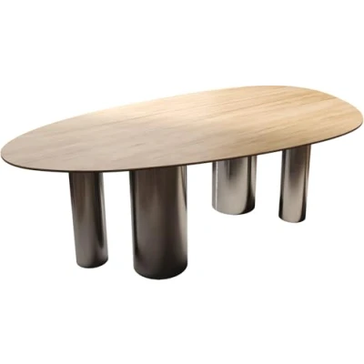 Abbildung von Esstisch Edge Oval 220x120 Keramik Laminam® Sabbia Eichefarbig Pilier Edelstahl Graphit