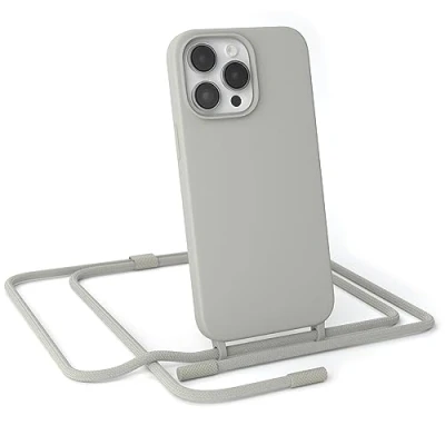 Abbildung von EAZY CASE Handykette Silikon Premium kompatibel mit iPhone 14 Pro Max Handyhülle Umhängeband, Handykordel Schutzhülle, Silikonhülle, Hülle Band, Kette für Smartphone, Taupe