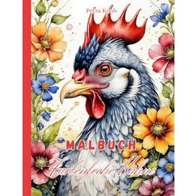 Abbildung von Malbuch Farbenfrohe Hähne: XXL Graustufen Ausmalbuch, 48 Motive, 101 Seiten, einseitig bedruckt mit schwarzer Rückseite, Format 8,5 x 11 Zoll (entspricht etwa DIN A4)