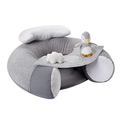 Abbildung von Nuby Penguin Sit Me Up Babysitz Aufblasbarer &amp; Play Bodensitz mit Tablett und Babyspielzeug Sitz für Baby Kleinkinder Grau 6+ Monate