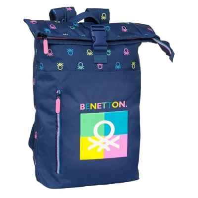 Abbildung von Benetton Cool Rucksack mit Klappe für Laptops von 39,6 cm (15,6 Zoll), ideal verschiedene Altersgruppen, bequem und vielseitig, Qualität Widerstandsfähigkeit, 28 x 13 42 cm, Marineblau,
