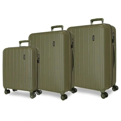 Abbildung von Movom Wood Kabinenkoffer, mittelgroß, groß und Sets, Harter ABS Kunststoff, TSA Verschluss, 4 Doppelrollen, ausziehbar, Handgepäck von Joumma Bags, kaki, Set mit 3 Koffern