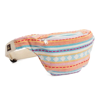 Abbildung von Bauchtasche Jacquard Webstoff. apricot hellblau gemustert. Hip Bag