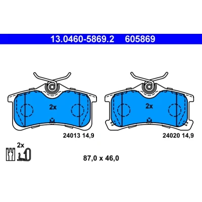 Abbildung von ATE 13.0460 5869.2 Bremsbelagsatz mit akustischer Verschleißwarnung TOYOTA: Corolla VIII Liftback, Avensis I Kombi, Compact