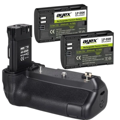 Abbildung von ayex Batteriegriff Passend für Canon EOS R und Ra, kompakter Handgriff mit Ladefunktion bequem, USB Type C Netzteil wie BG E22 Inkl. 2X LP E6N Akkus