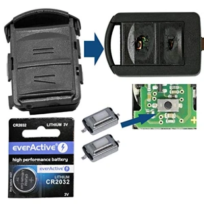 Abbildung von mt key Auto Schlüssel Ersatz Gehäuse Set + 2X Mikrotaster passende CR2032 Knopfzelle, (3 V), für OPEL Tigra B Twin Top Corsa C Meriva A Funk Fernbedienung