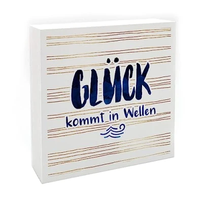Abbildung von Interluxe Holzblock Glück kommt in Wellen Maritim Dekobild Holz Schild als Holzaufsteller Meer Küste Strand Urlaub