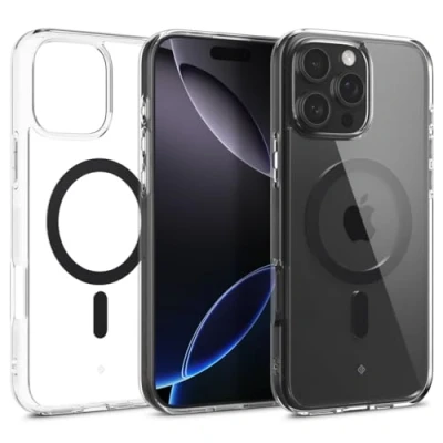 Abbildung von Caseology Capella Mag für iPhone 16 Pro Hülle [Ultraklar] Magnetischer Fallschutz in Militärqualität mit seitlichem Griffmuster, Schutzhülle Clear Charcoal