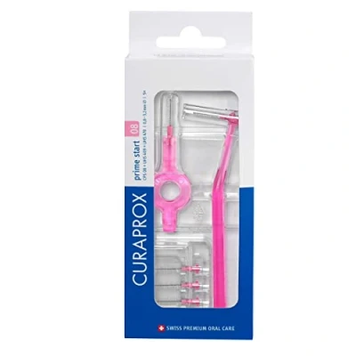 Abbildung von Curaprox CPS 08 Prime Start Interdentalbürsten set Starterset Mit 5 Bürsten 2 Verschiedene Halter Rosa 0,8 Mm Durchmesser 3,2 Ergiebigkeit in Der Schweiz Hergestellt