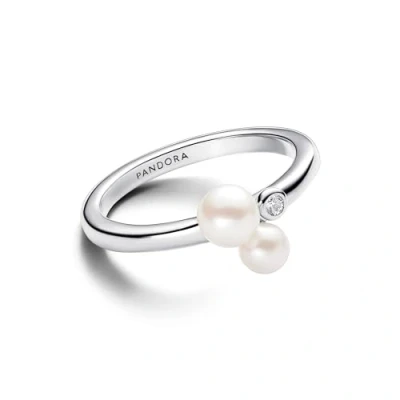 Abbildung von PANDORA Timeless Duo Behandelte Süßwasserzuchtperlen Ring aus Sterling Silber mit Zirkonia, Größe: 54, 193156C01 54