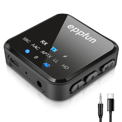 Abbildung von eppfun AK3046C Bluetooth 5.2 Sender Empfänger für TV PC, Adapter Audio Transmitter Receiver mit APTX Adaptive Stereoanlage, Splitter Klinke 3,5