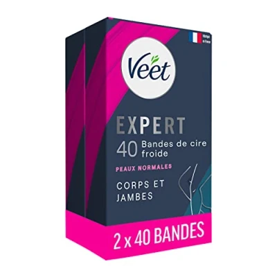 Abbildung von Veet Expert Set mit 80 Kaltwachsstreifen für Körper &amp; Beine normale Haut perfekte Verarbeitung langanhaltende Haarentfernung 2 x 40 Streifen