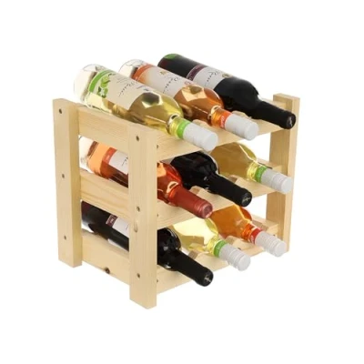 Abbildung von GoodFreshDecor Weinregal Flaschenregal Holz Für 9 Flaschen Holzregal Flaschenhalter Weinflaschenhalter Weinständer Kiefernholz Naturfarbe Stabil 34 x 24 29 cm