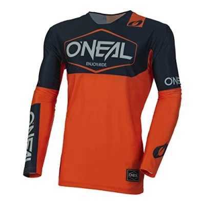 Abbildung von O&#039;NEAL Motocross Shirt Langarm MX MTB Mountainbike Leichtes Material, ergonomischer Slim Fit Schnitt für perfekte Passform Mayhem Jersey Hexx V.24 Erwachsene Blau Orange Größe M