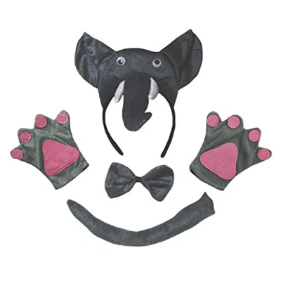 Abbildung von Petitebelle 3D Stirnband Bowtie Schwanz Handschuhe Unisex Adult 4pc Kostüm Einheitsgröße Elefant