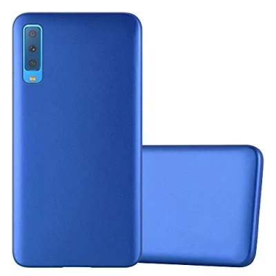Abbildung von Cadorabo Hülle kompatibel mit Samsung Galaxy A7 2018 Schutzhülle TPU Silikon Case Metallic Design Slim Kratzfest Weiche Gummi Rundumschutz für in Blau