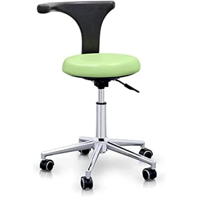 Abbildung von QUIRUMED Professioneller ergonomischer Hocker mit Rückenlehne, Pastellgrün, Gestell aus Edelstahl, Kunstleder, Basis Rollen, höhenverstellbarer Sitz, bis 120 kg