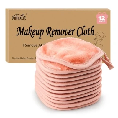 Abbildung von HOMEXCEL Abschminktuch aus Mikrofaser Wiederverwendbar Waschbar Ultraweich Gesichtsreinigungstuch für Alle Hauttypen Make Up Entferner Tuch Rosa(5 x 5inch 12 Stück)