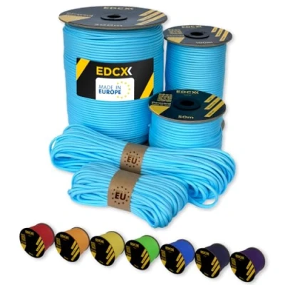 Abbildung von EdcX Paracord 4 mm, 35+ Volltonfarben (10 m, 15 30 50 100 300 m) Ideal zum Basteln, Camping, Outdoor 100% Nylonseil mm Taktische Schnur 550 Typ III (Skylight,