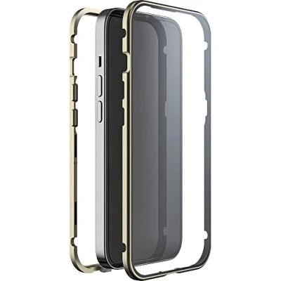 Abbildung von White Diamonds Hülle 360 Grad Glass Case Passend für Apple iPhone 14 I Handyhülle, Durchsichtig, Magnet Verschluss (Transparent mit goldenem Rahmen)