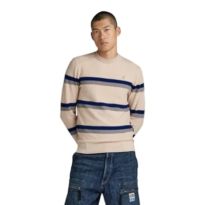 Abbildung von G STAR RAW Herren Stripe Knitted Pullover, Beige (whitebait D24378 D563 1603), XL