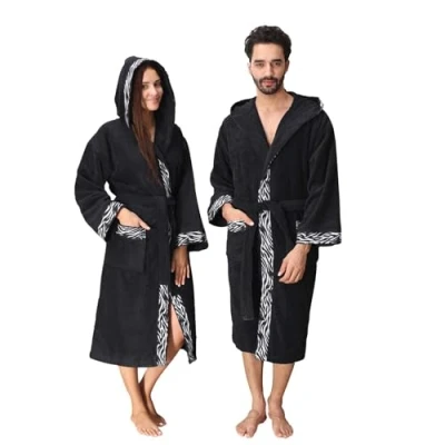 Abbildung von CLASS HOME COLLECTION Unisex Bademantel Damen Herren Morgenmantel Sauna Baumwolle Leopard, klassisch, 100% Baumwolle, Kapuze