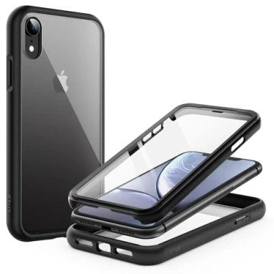 Abbildung von JETech Hülle für iPhone XR 6,1 Zoll mit Eingebautem Anti Kratzer Schutzfolie, 360 Grad Ganzkörper Robuste Handyabdeckung Transparente Rückseite (Schwarz)