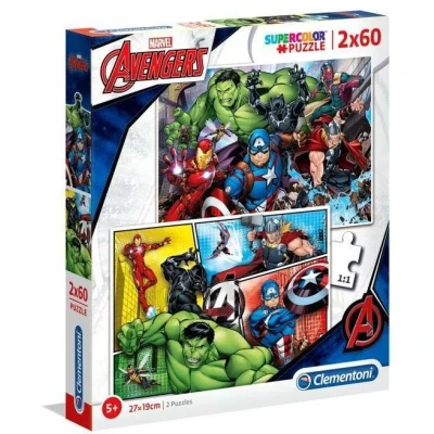 Abbildung von Clementoni 21605 Supercolor The Avengers Puzzle 2 x 60 Teile ab 4 Jahren, buntes Kinderpuzzle mit besonderer Leuchtkraft &amp; Farbintensität, Geschicklichkeitsspiel für Kinder