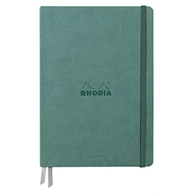 Abbildung von Clairefontaine Rhodia 194158C Rhodiarama, Goalbook Creation DIN A5 mit festem Umschlag, 50 Blatt Lavis technique weiß blanko 200g, Gummizugverschluss, 1 Stück, Seegrün
