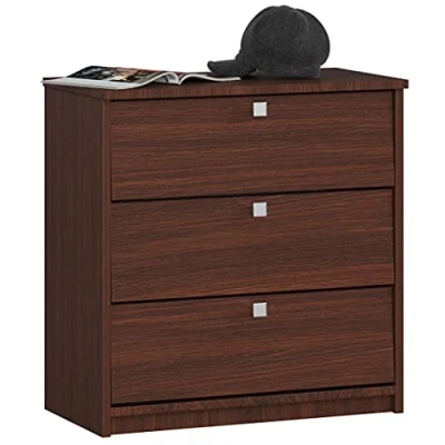 Abbildung von AKORD Schuhschrank mit 4 Schuhregalen und 3 Klapptüren Schuhkipper Schuhregal geschlossen Schuhbank Schuhaufbewahrung B60 x H62 T31 cm, Gewicht 21 kg Farbe Wenge