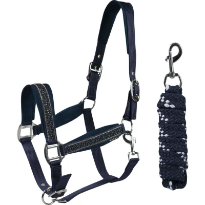 Abbildung von Horka Halfterset Equestrian Pro Crystals &amp; Pearls Blau Warmblut