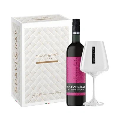 Abbildung von SCAVI &amp; RAY Geschenkset Al Cioccolato Rotwein mit Designglas, 0,75L, 10% Vol. Alkohol Schokoladenaroma, Edles Präsent für stilvolle Anlässe
