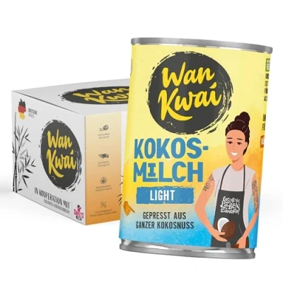Abbildung von Wan Kwai Kokosmilch Light 400ml Cremig, Fettreduziert (9%) und Vegan Ideal für Currys, Suppen Saucen