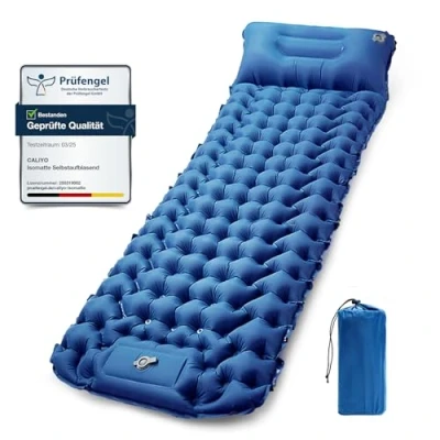 Abbildung von CALIYO Isomatte Selbstaufblasende Camping Verdickte Luftmatratze mit FußpressPumpe, Ultraleicht &amp; Wasserdicht Integriertes Kopfkissen, Kleines Packmaß für Outdoor, Wandern, Zelte Reisen