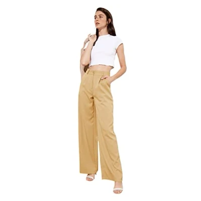 Abbildung von TRENDYOL Damen Draped Pleated Ample Trousers Pants, Beige, 38 EU