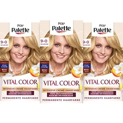 Abbildung von Poly Palette Vital Color Intensive Creme Haarfarbe 9 0 Hellblond (115 ml), natürlich aussehende &amp; langanhaltende Coloration, permanente Coloration für 100 % Grauabdeckung auch bei weißem Haar